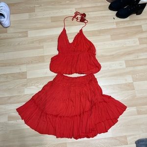 Free People Flowy Red top & skirt Set